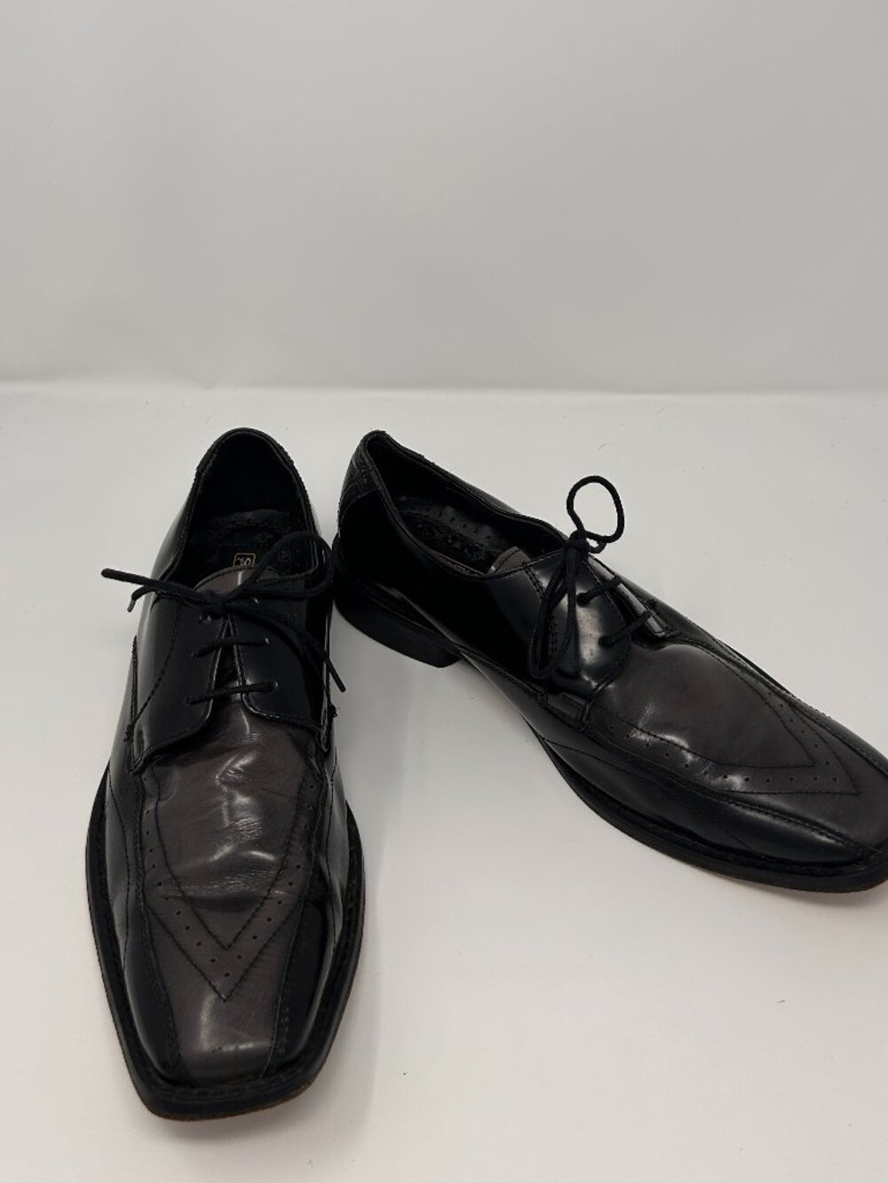 Stacy Adams Men's 9M Black Leather Apron Toe Derby Dress Shoes Square Toe